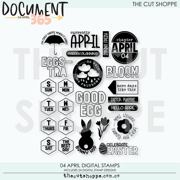 04 April Document 365 Digital Kit Digital Stamps
