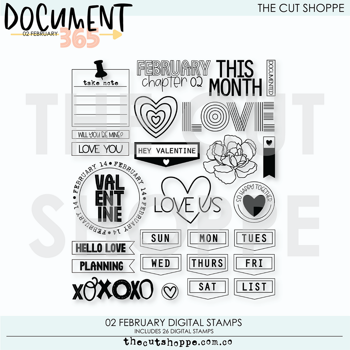 Document 365 Digital Kit 02 February Digital Stamps – TheCutShoppe