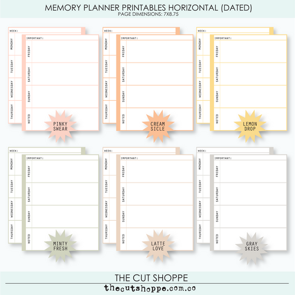 Memory Planner Printables Horizontal Layout